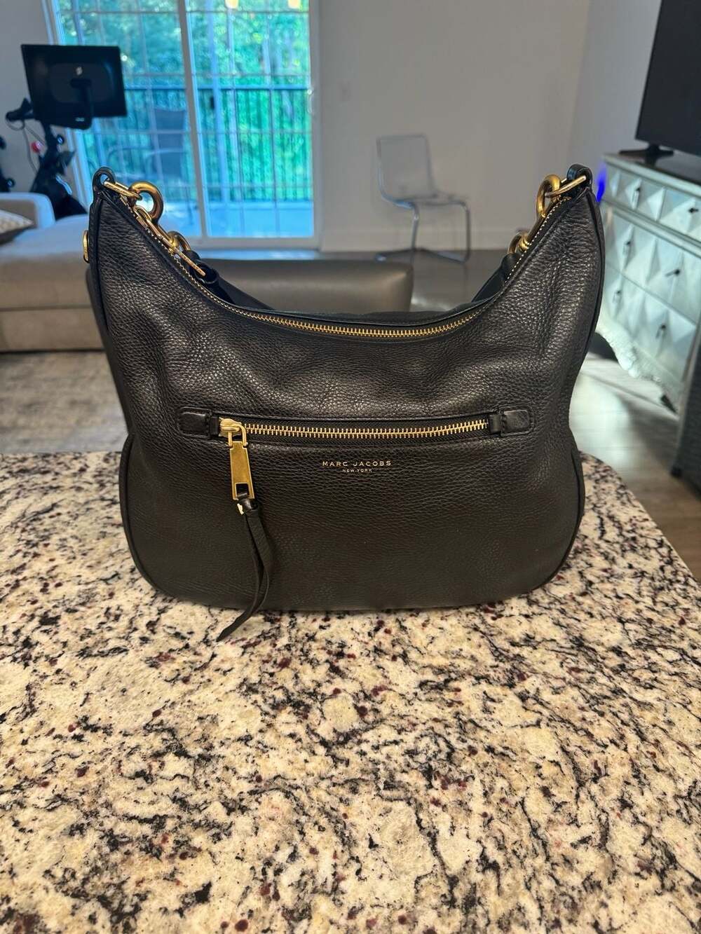 Marc Jacobs Black Pebbled Leather Hobo Shoulder Bag Gold Hardware